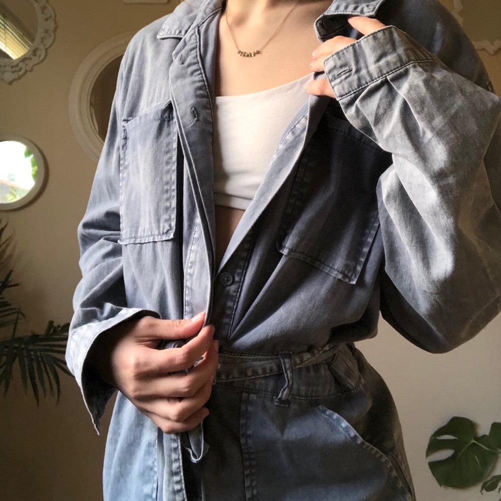 Fo-denim jump suit